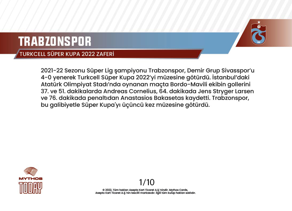 TRABZONSPOR / Turkcell Süper Kupa 2022 Zaferi (/10) - Mythos Cards