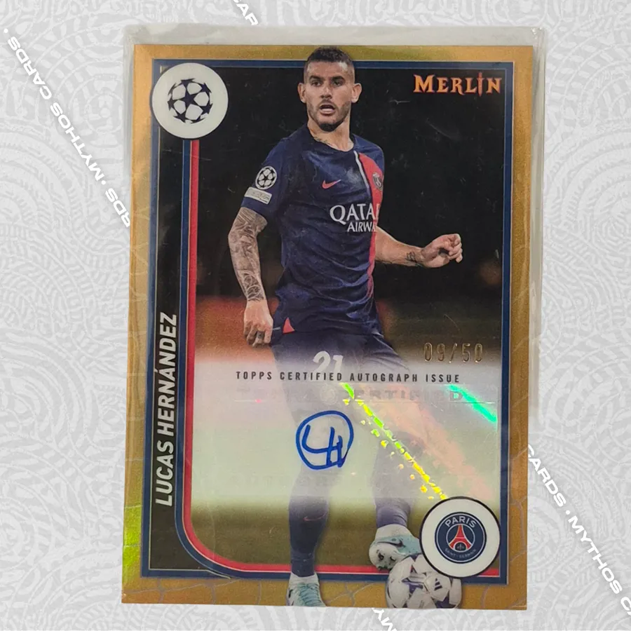 2023-24 Topps Chrome Merlin UEFA Lucas Hernandez Auto Gold